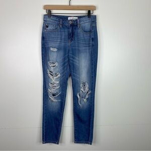 Buckle KanCan High Rise Light Wash Distressed Ripped Straight Leg Stretch Jeans